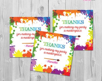 Art Paint Party Favor Tags, Printable Thank You Tags for Art Party Favors