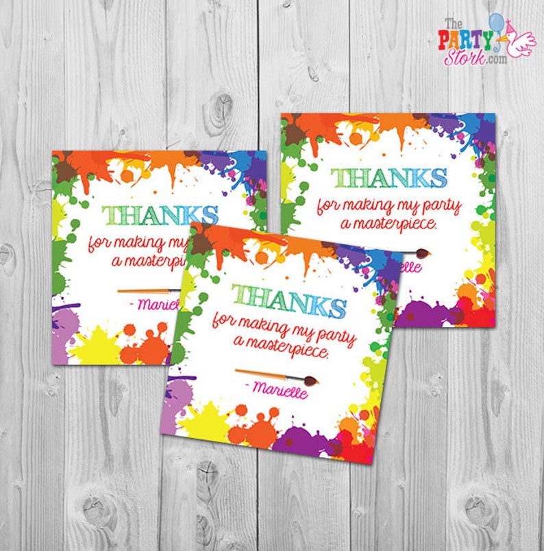 Art Paint Party Favor Tags Printable Thank You Tags for Art Etsy