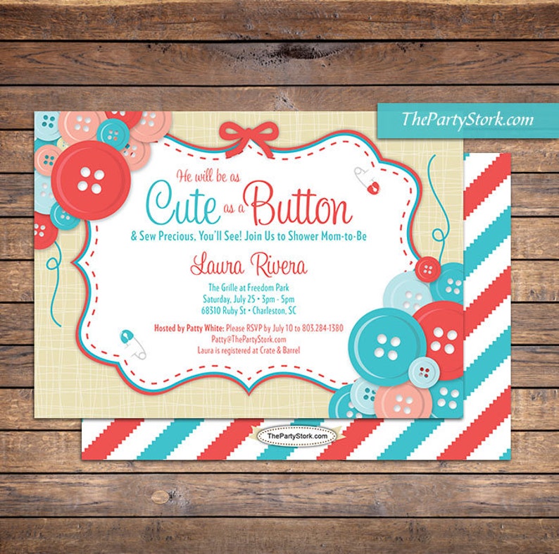 Cute as a Button Baby Shower Invitation Printable Baby Etsy