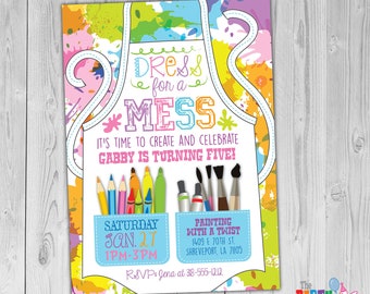 Art Party Invitation, Dress for a Mess, Art Party Girl, Art Birthday Invite, Art Birthday Party, Painting Party Invite Paint Party Printable