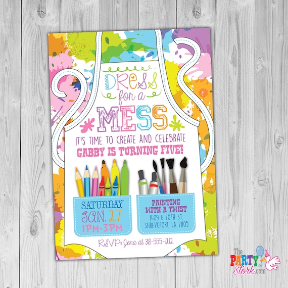 Art Party Invitation, Dress for a Mess, Art Party Girl, Art Birthday Invite, Art Birthday Party, Painting Party Invite Paint Party Printable Il_570xn