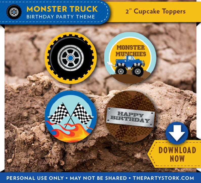 Monster Truck Cupcake Toppers Printable Circles Party | Etsy