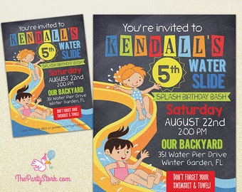 Girls Waterslide Invitation – Water Slide Bash Birthday Party Invite | Printable Splash Party Digital Download