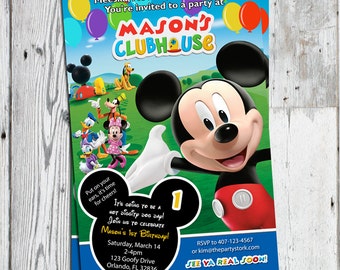 Mickey Mouse Clubhouse Invitations: Printable Personalized Cartoon Birthday Party Invites Blue Invitation YOU PRINT