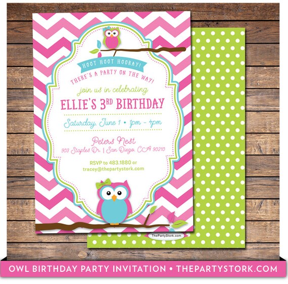 Owl Birthday Party Invitations | Printable Girl Invitation | Pink Chevron Green Blue | See our Shop for Matching Party Decorations & Invites Il_570xn