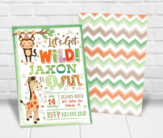 Jungle Safari Birthday Party Invitation -Safari Birthday Invitation Digital Download -Safari Invite -Jungle Invitation -Monkey Giraffe, Il_570xn