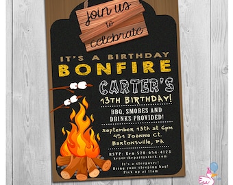 Bonfire Birthday Invitation, Bonfire Invitation, Campfire Invitation Bonfire Party Invitation Bonfire Invitations Printable, Bonfire Invites