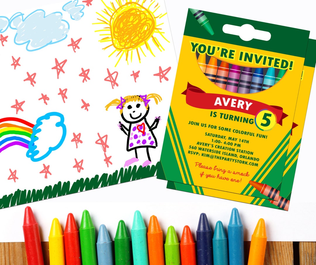 Crayon Party Invitation: Crayon Party Printable, Birthday Invitation ...