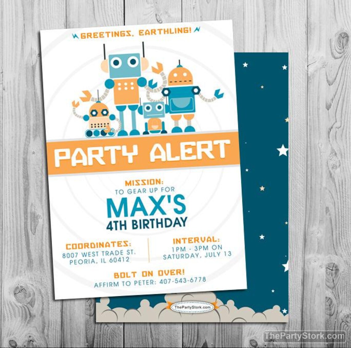 Robot Party Invitations Printable Boys Robot and Rockets | Etsy