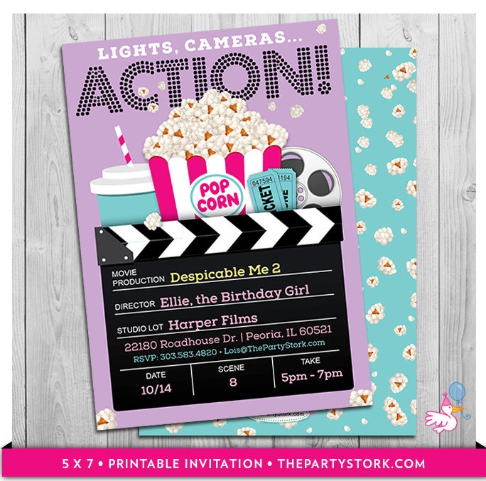 Buy Movie Party Invitations Printable Girls Movie Invite Movie