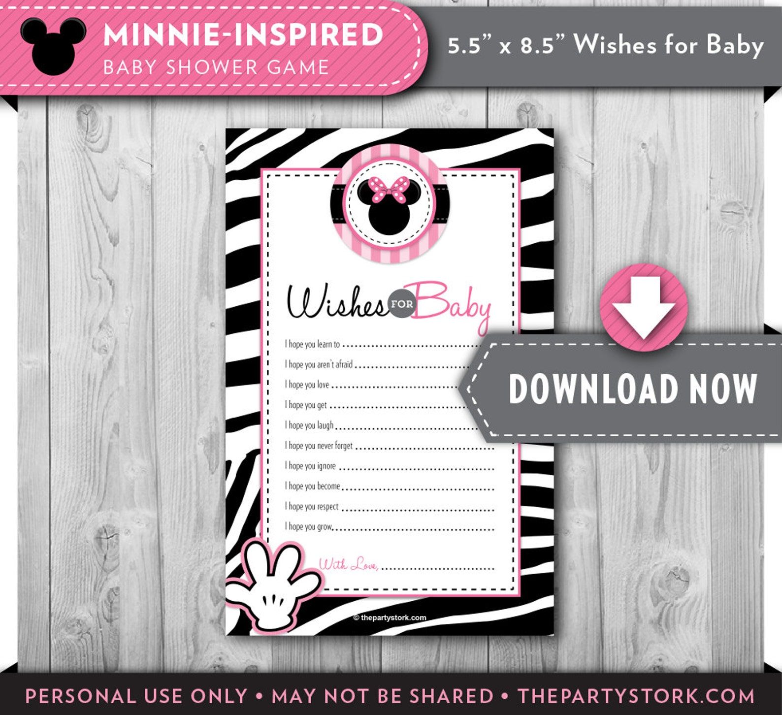 Minnie Mouse Baby Shower Wishes for Baby Printable Card - Etsy