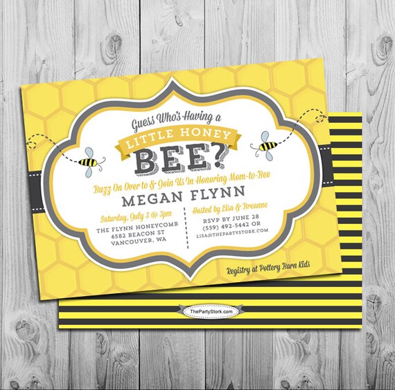 Bee Baby Shower Invitation | Printable Mommy to Bee invitations | FREE back | Yellow, Black | Bumble Bee Invite Il_570xn
