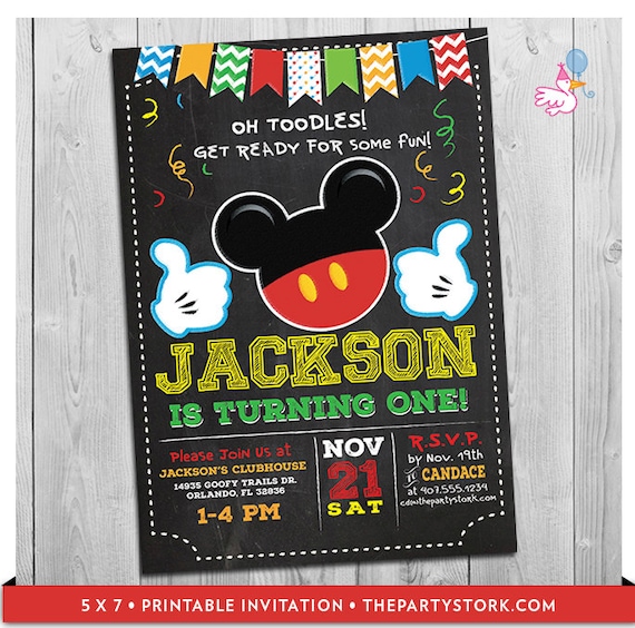 15 DIY Mickey Mouse invitations with Age number Free Shipping USA