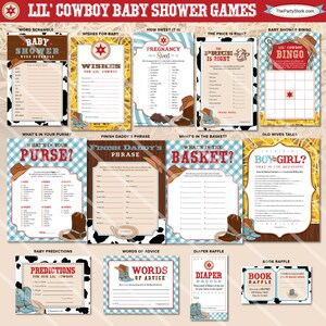 Cowboy Baby Shower Games | Western Theme | Boy Baby Shower Printable | Blue Red | ONE GAME You Choose | Invitation & Decorations Available