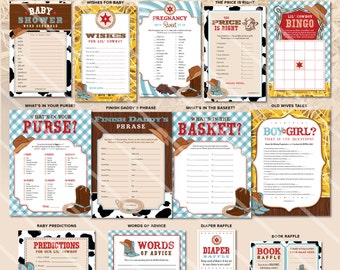 Cowboy Baby Shower Games | Western Theme | Boy Baby Shower Printable | Blue Red | ONE GAME You Choose | Invitation & Decorations Available