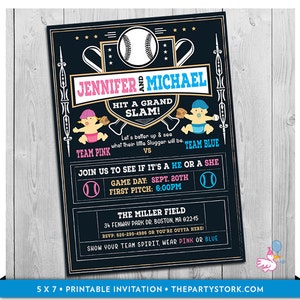 Baseball Gender Reveal Invitation, Printable Gender Reveal Invitation, Baseball Gender Baby Reveal Party, Team Pink Team Blue, He or She