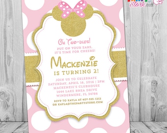 Minnie Mouse Invitation Pink and Gold, Minnie Mouse 1st Birthday Pink and Gold, Girls 2nd Birthday Invitation, Girl Birthday Invitation