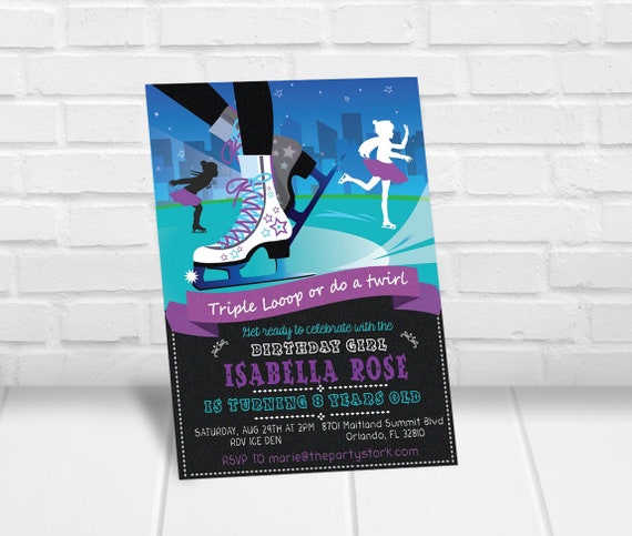 Ice Skating Party Invitation, Ice Skating Invitation, Ice Skate Party Invitations, Ice Skating Birthday Invitation Girls, Printable Invite Il_570xn