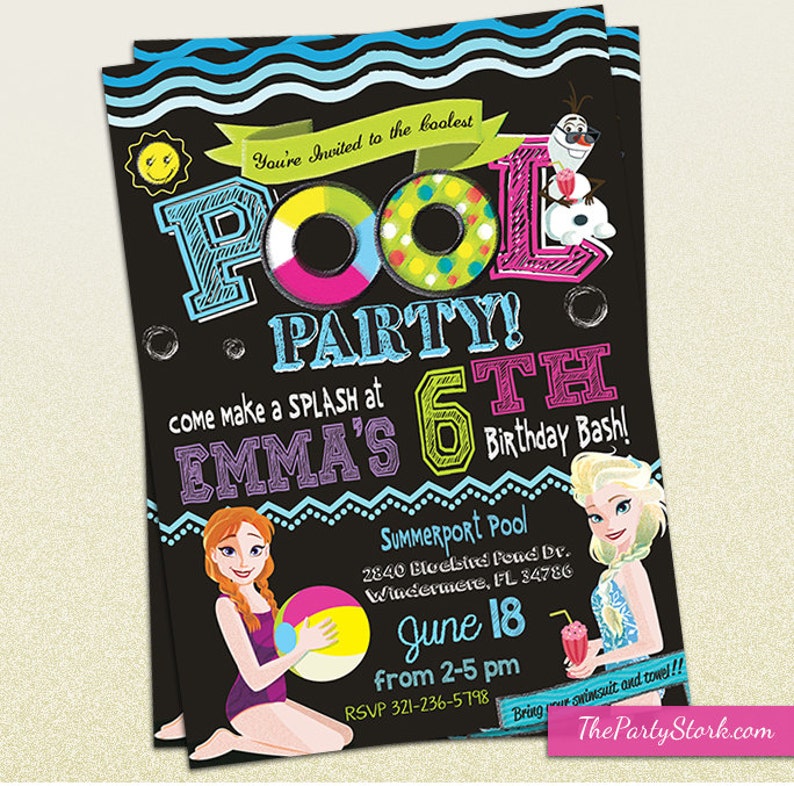 Frozen Pool Party Invitation Printable Frozen Birthday Party Etsy