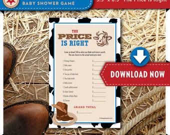 Cowboy Baby Shower Game | Price is Right | Western Baby Boy Shower Theme | Printable | Hundreds of Shower Games Available | INSTANT DOWNLOAD