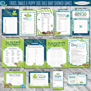 Frogs Snails and Puppy Dog Tails Baby Shower Games | For Boys | Printable | ONE GAME You Choose | Invitation & Decorations Available