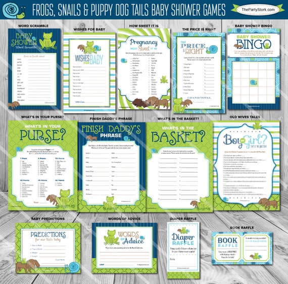 Frogs Snails and Puppy Dog Tails Baby Shower Games | For Boys | Printable | ONE GAME You Choose | Invitation & Decorations Available Il_570xn