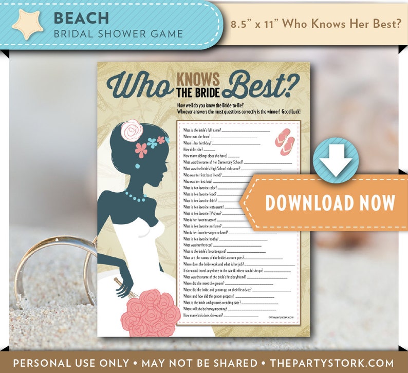 Bridal Shower Games Printable Beach Theme Who Know's the Etsy