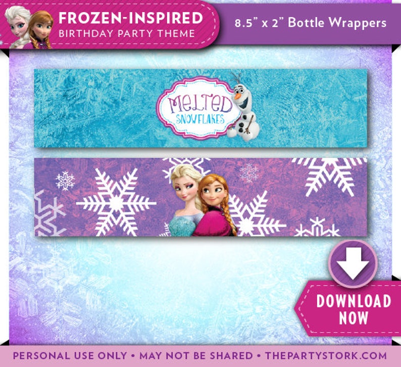 Frozen Water Bottle Labels Wrappers Printable Frozen | Etsy