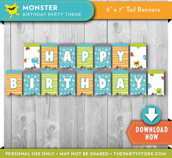 Monster Party Banner Printable Birthday Party Decorations Etsy