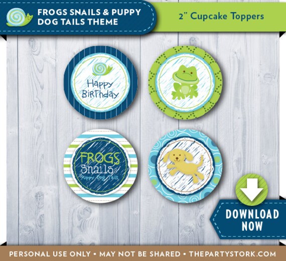 Frogs Snails And Puppy Dog Tails Cupcake Toppers Printable Etsy