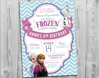 Frozen Invite, Printable, Frozen Party Invite, Girl Birthday Invitation, Blue and Pink Chevron