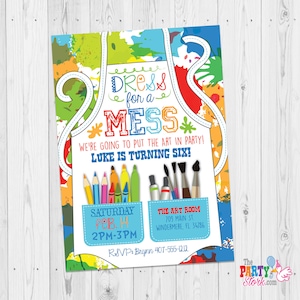 Paint Splatter Invitation, Art Birthday Invite Boys, Art Party Invitation Boy, Paint Party Invite, Pottery Party Invite, Art Party Ideas