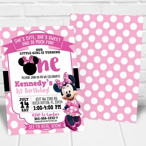 Minnie First Birthday Invitation Minnie 1st Birthday Invitation Minnie Mouse First Birthday Party Baby Minnie first Birthday Invite Template