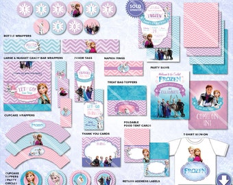 | Frozen Party Printables Forfait fête d’anniversaire congelée | | Chevron Rose Rose Violet Décorations | Téléchargement instantané