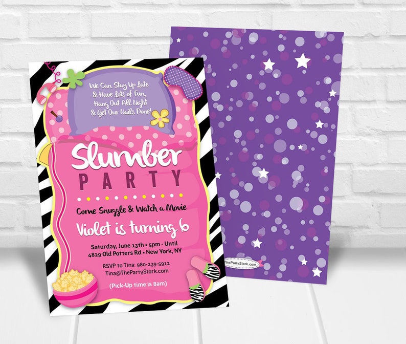 Slumber Party Invitation, Sleepover Invitation, Sleepover Party Invitation, Pajama Party Invitation, Girls Sleepover Birthday Invitation image 3