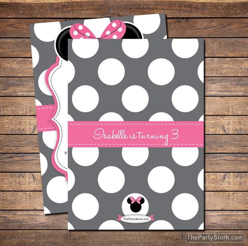 Minnie Mouse Invitation Oh Twodles Invitation, 2nd Birthday Minnie Mouse Invitation FREE Thank You Card, Printable Grey Pink Black image 2