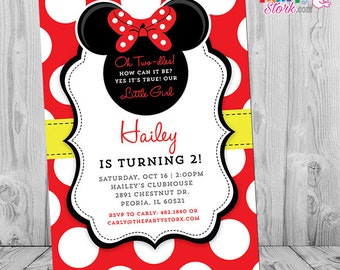 Minnie Mouse Birthday Invitations | Printable Girls Party Invitation | Red Black Yellow | Two Year Old, 2 Years, Oh Two-dles, Twodles DIY