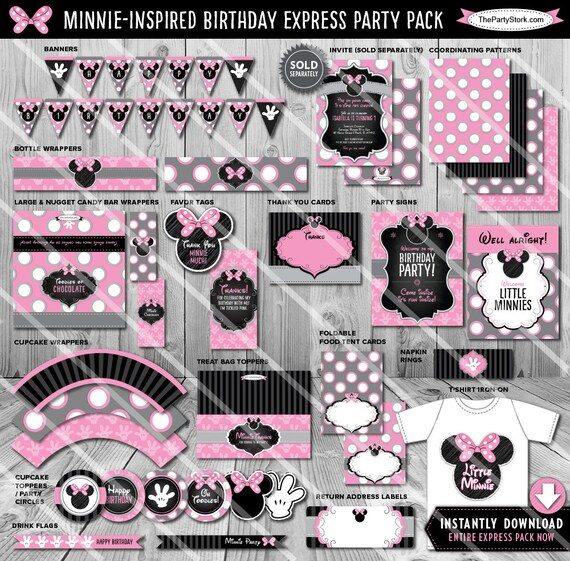 Minnie Mouse Birthday Party Package | Printable Party Pack | Pink Girls | Invitation Available | Instant Download Il_570xn