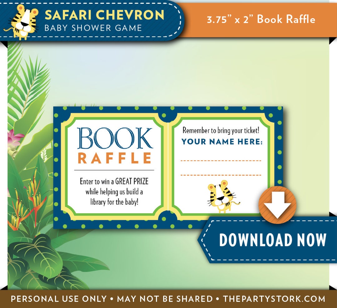 Safari Baby Shower Book Raffle Ticket Navy Blue Orange Etsy