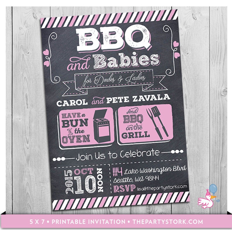 BBQ and Babies Baby Shower Invitation Printable Baby Q Sprinkle, Gender Reveal Party Invite Barbeque Birthday Invites Pink for Girl image 1