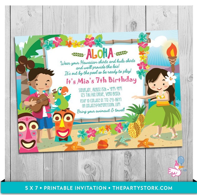 Luau Invitation Digital File. Luau Girl Invitation Luau Party
