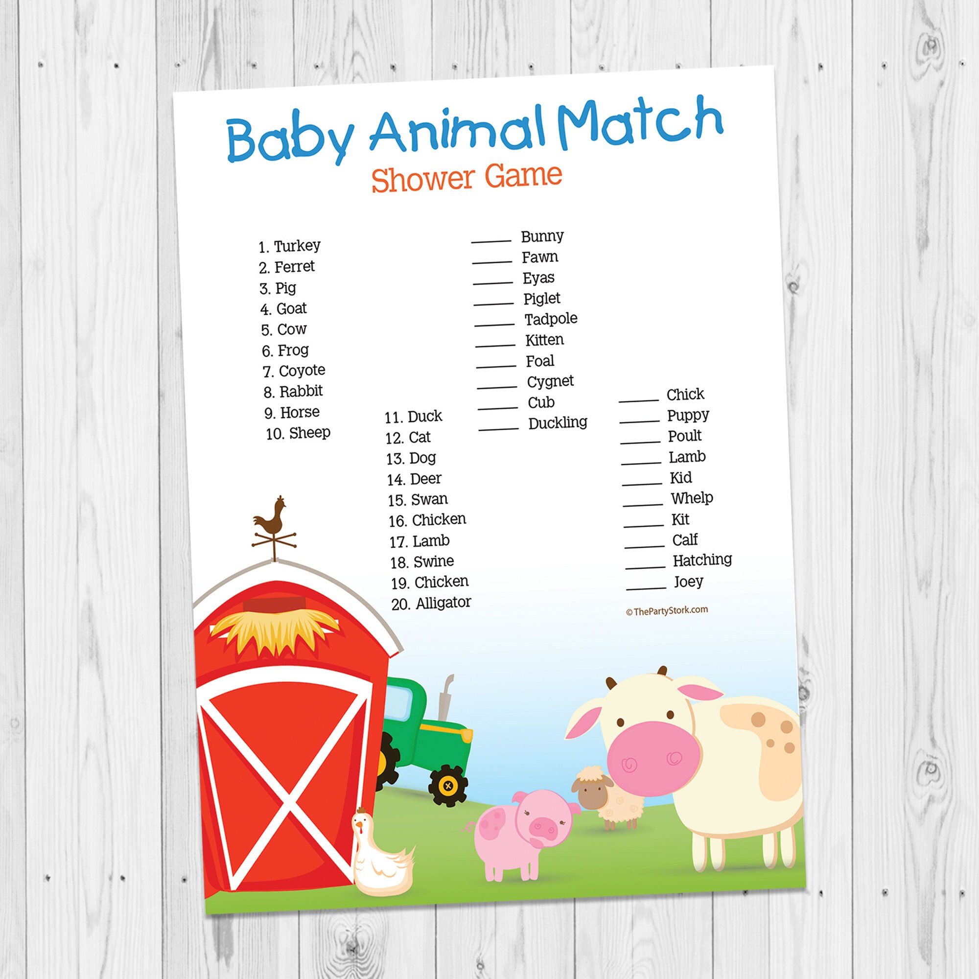 Barnyard Baby Shower Game PRINTABLE Baby Animal Match Game by | Etsy