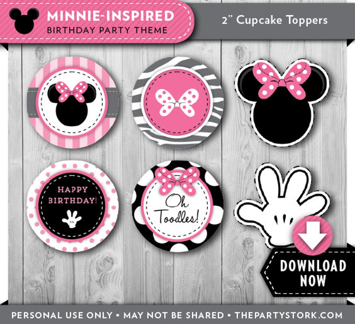 Minnie Mouse Cupcake Toppers Birthday Party Printable Party | Etsy