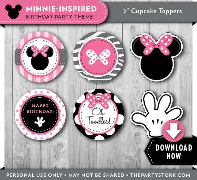 Minnie Mouse Cupcake Toppers Birthday Party Printable Party | Etsy