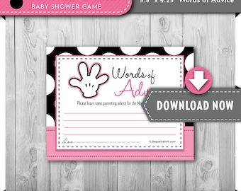 Minnie Baby Shower Games, ADVICE CARDS, Printable Minnie Mouse theme, Pink, White, polka dots, Many Fun Games available, Instant Download