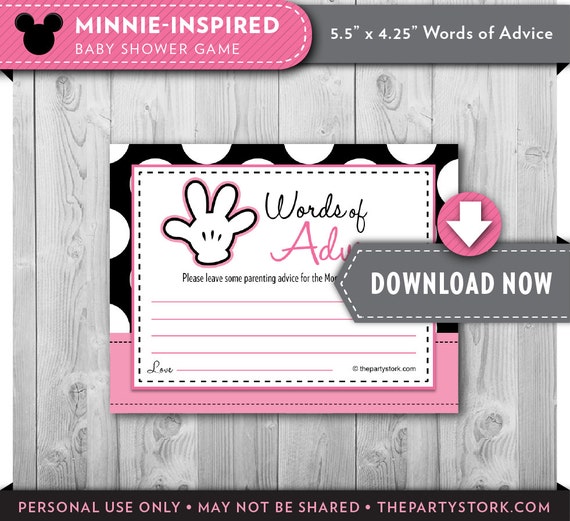 Minnie Baby Shower Games, ADVICE CARDS, Printable Minnie Mouse theme, Pink, White, polka dots, Many Fun Games available, Instant Download Il_570xn