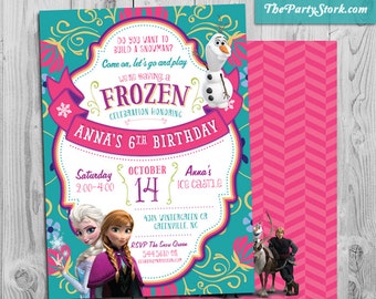 Frozen Birthday Party Invitation | Printable Frozen Invite with Elsa Anna Olaf | Teal Blue Pink | 1st, 2nd, 3rd, 4th, 5th, 6th Birthday