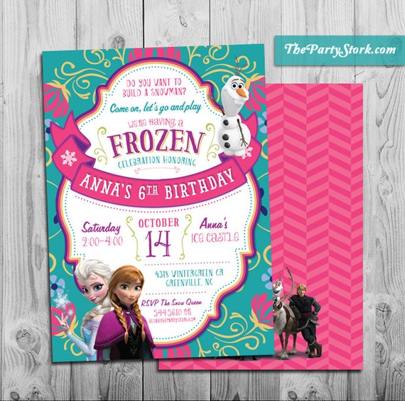 Frozen Birthday Party Invitation | Printable Frozen Invite with Elsa Anna Olaf | Teal Blue Pink | 1st, 2nd, 3rd, 4th, 5th, 6th Birthday Il_570xn