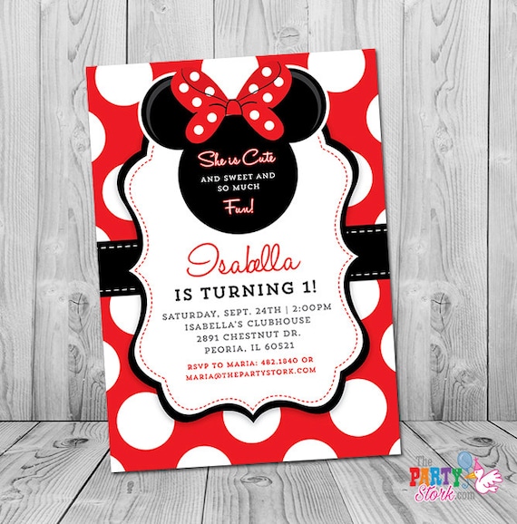 Minnie Mouse First Birthday Invitation Minnie Mouse 1st Birthday