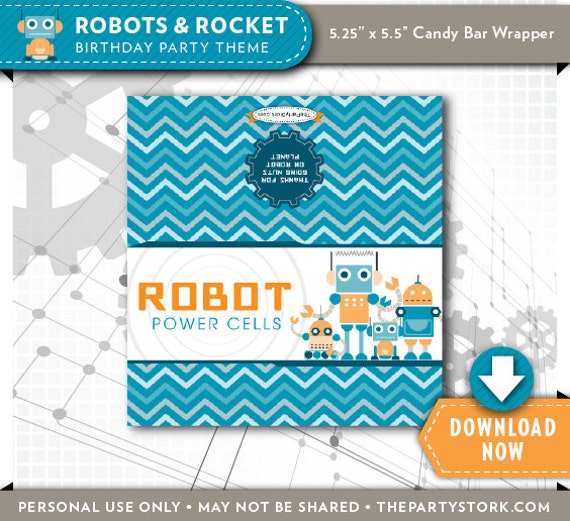 Robot Candy Bar Wrapper Label Printable Chocolate Candy | Etsy